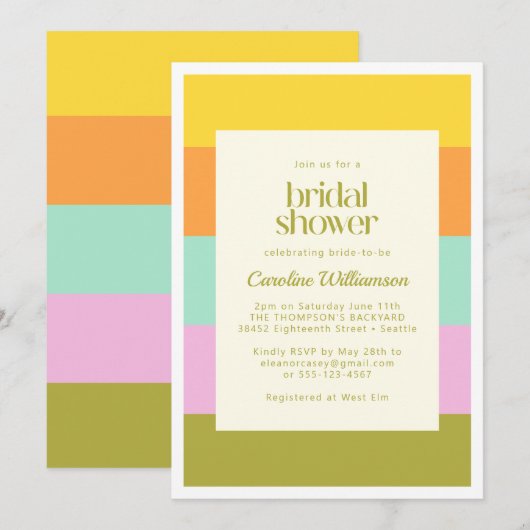 Geometrische stripes Bright pastels Vrijgezellenfe Kaart (Voorkant / Achterkant)