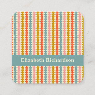 Geometrische Stripes Retro Colorful Personal Name Vierkante Visitekaartje