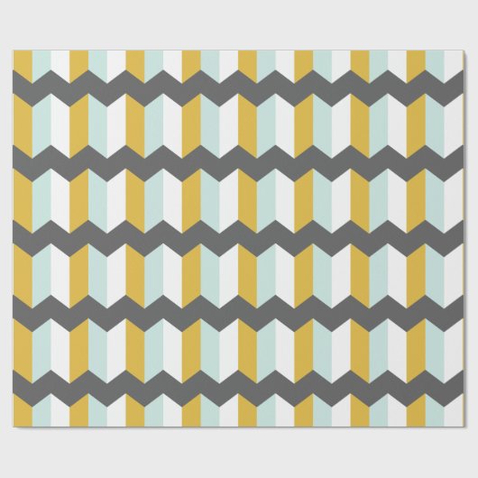 Geometrische strips Chevron Mint en geel Patroon Cadeaupapier (Vlak)