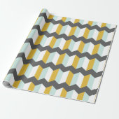 Geometrische strips Chevron Mint en geel Patroon Cadeaupapier (Uitgerold)