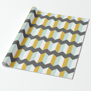 Geometrische strips Chevron Mint en geel Patroon Cadeaupapier