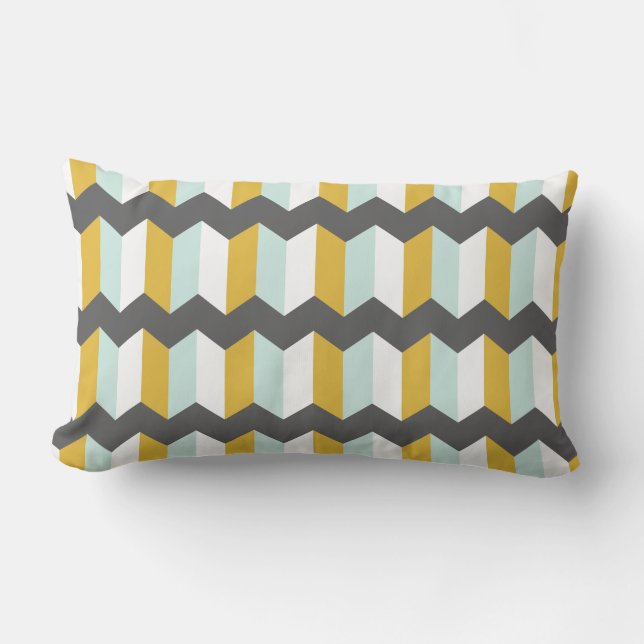 Geometrische strips Chevron Mint en geel Patroon Kussen (Voorkant)