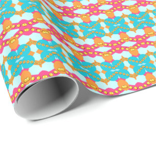 Geometrische strips Turqoise Pink Wrapping Paper Cadeaupapier