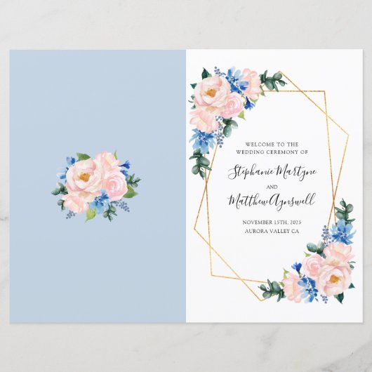 Geometrische Stusty Blue Blush Pink Order of Servi (Voorkant)