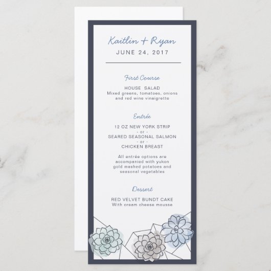 Geometrische succulent bruiloft menu (Voorkant / Achterkant)