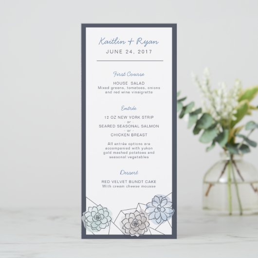 Geometrische succulent bruiloft menu (Staand voorkant)