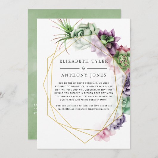 Geometrische Succulenten Bruiloft Ingekorte Gastli Aankondiging (Voorkant / Achterkant)