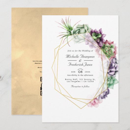 Geometrische Succulenten Herbarium Garden Wedding  Kaart (Voorkant / Achterkant)
