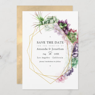 Geometrische Succulenten Herbarium Garden Wedding Save The Date