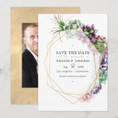 Geometrische Succulenten Herbarium Tuin Bruiloft  Save The Date (Voorkant / Achterkant)