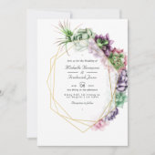 Geometrische Succulenten QR Code RSVP Tuinbruiloft Kaart (Voorkant)
