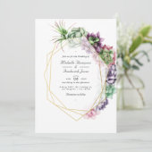 Geometrische Succulenten QR Code RSVP Tuinbruiloft Kaart (Staand voorkant)