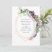 Geometrische Succulenten QR Code RSVP Weddenschap Kaart (Staand voorkant)