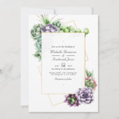 Geometrische Succulenten QR Code RSVP Weddenschap Kaart (Voorkant)