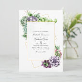 Geometrische Succulenten QR Code RSVP Weddenschap Kaart (Staand voorkant)