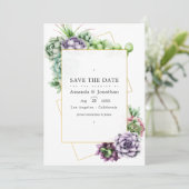 Geometrische Succulenten Trouwfoto Save The Date (Staand voorkant)