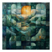 Geometrische Sunset Landscape Art - Blauwgroen en Perfect Poster (Voorkant)
