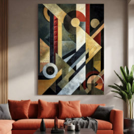 Geometrische symfonie in terracotta en zwart canvas afdruk