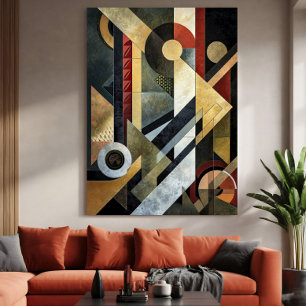 Geometrische symfonie in terracotta en zwart canvas afdruk