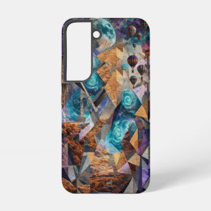 Geometrische Teal en Koperen Maan Collage Hoes Samsung Galaxy Hoesje