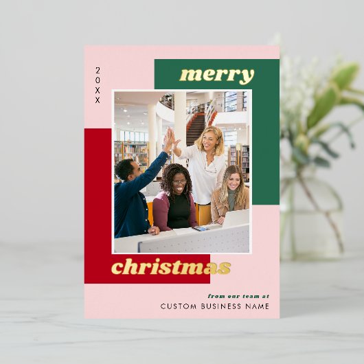 Geometrische Team Foto Aangepaste Folie Vakantie K Folie Feestdagenkaart (Staand Voorkant)
