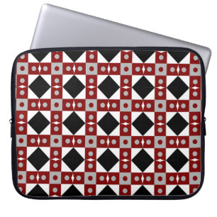 Geometrische tegel in rode, zwarte en witte kleurs laptop sleeve