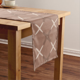 Geometrische Tegel Patroon met Mocha Brown en Crea Lange Tafelloper