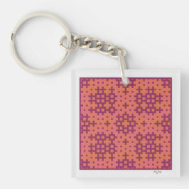 geometrische tegel van zalm en fuchsia Hitomezashi Sleutelhanger