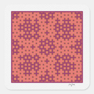 geometrische tegel van zalm en fuchsia Hitomezashi Vierkante Sticker