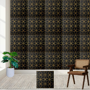 Geometrische Tegel zwart en goud Tegeltje