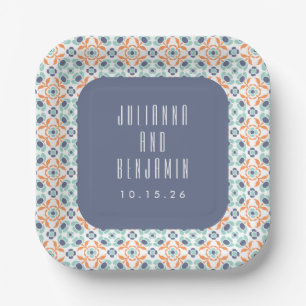 geometrische Tegels Motif Blue Wedding Custom Papieren Bordje