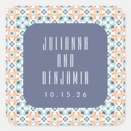  geometrische Tegels Motif Blue Wedding Custom Vierkante Sticker