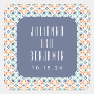 geometrische Tegels Motif Blue Wedding Custom Vierkante Sticker