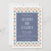  Geometrische Tegels Motif in Blue Wedding Kaart (Voorkant)