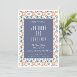  Geometrische Tegels Motif in Blue Wedding Kaart