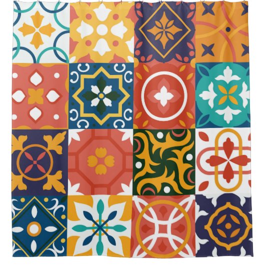 Geometrische Tegels Patroon Douchegordijn (Voorkant)