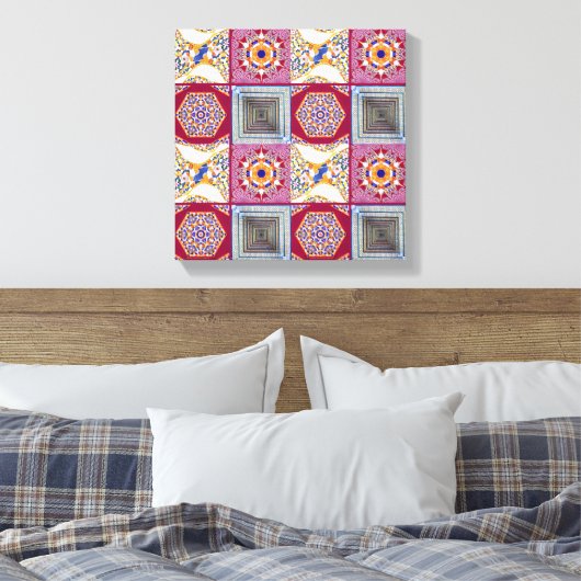 Geometrische Tegels van Azulejos met een CG-twist Canvas Afdruk (Insitu (Slaapkamer))