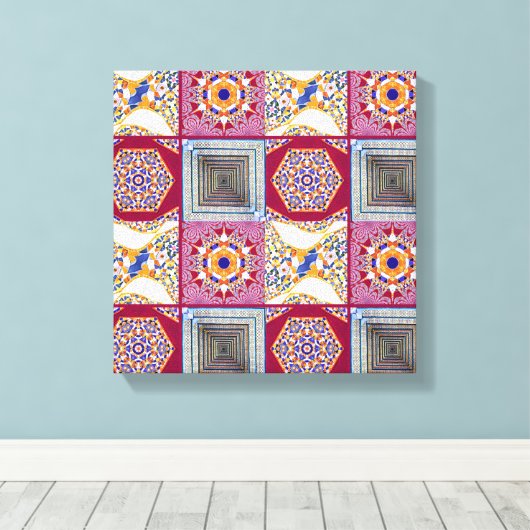 Geometrische Tegels van Azulejos met een CG-twist Canvas Afdruk (Insitu (Houten vloer))