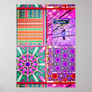 Geometrische Tegels van Azulejos met Vredesvogel Poster