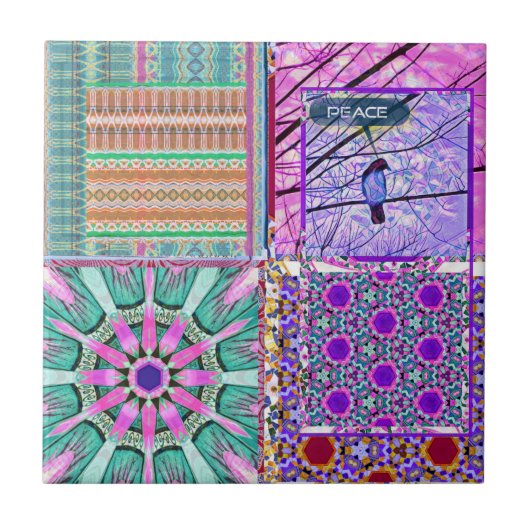 Geometrische Tegels van Azulejos met Vredesvogel Tegeltje (Voorkant)