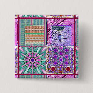 Geometrische Tegels van Azulejos met Vredesvogel Vierkante Button 5,1 Cm