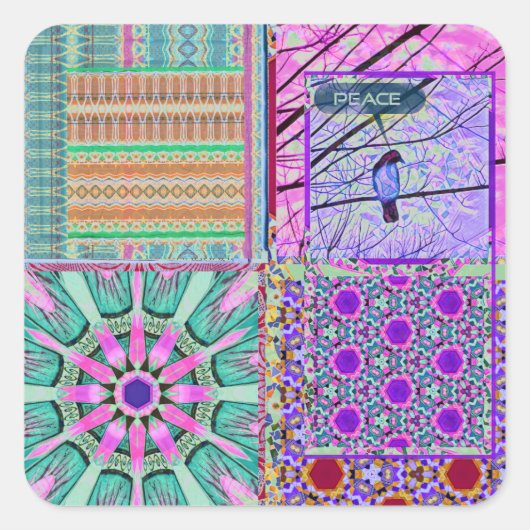 Geometrische Tegels van Azulejos met Vredesvogel Vierkante Sticker (Voorkant)