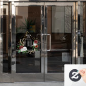 geometrische terrarium bordeaux bloem openingstijd raamsticker (Kantoordeur)