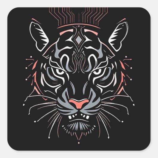 🐅 Geometrische Tijger Gezicht Laptop Sticker Deca (Voorkant)