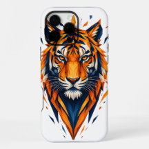 Geometrische Tijger Oranje en Blauwe Veelhoekige K