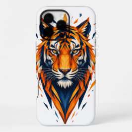 Geometrische Tijger Oranje en Blauwe Veelhoekige K iPhone 16 Pro Max Hoesje