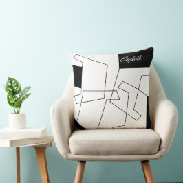 Geometrische Trendy Zwarte en Witte Monogram Initi Kussen