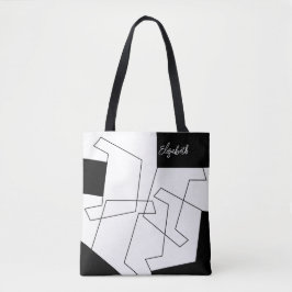 Geometrische Trendy Zwarte en Witte Monogram Initi Tote Bag