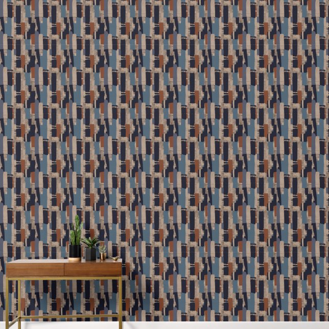 Geometrische Tribal (Terracotta + Blauw) Luxe Behang (Hal)