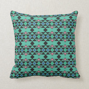 Geometrische tribale aztec en hipster blauwgroen p kussen